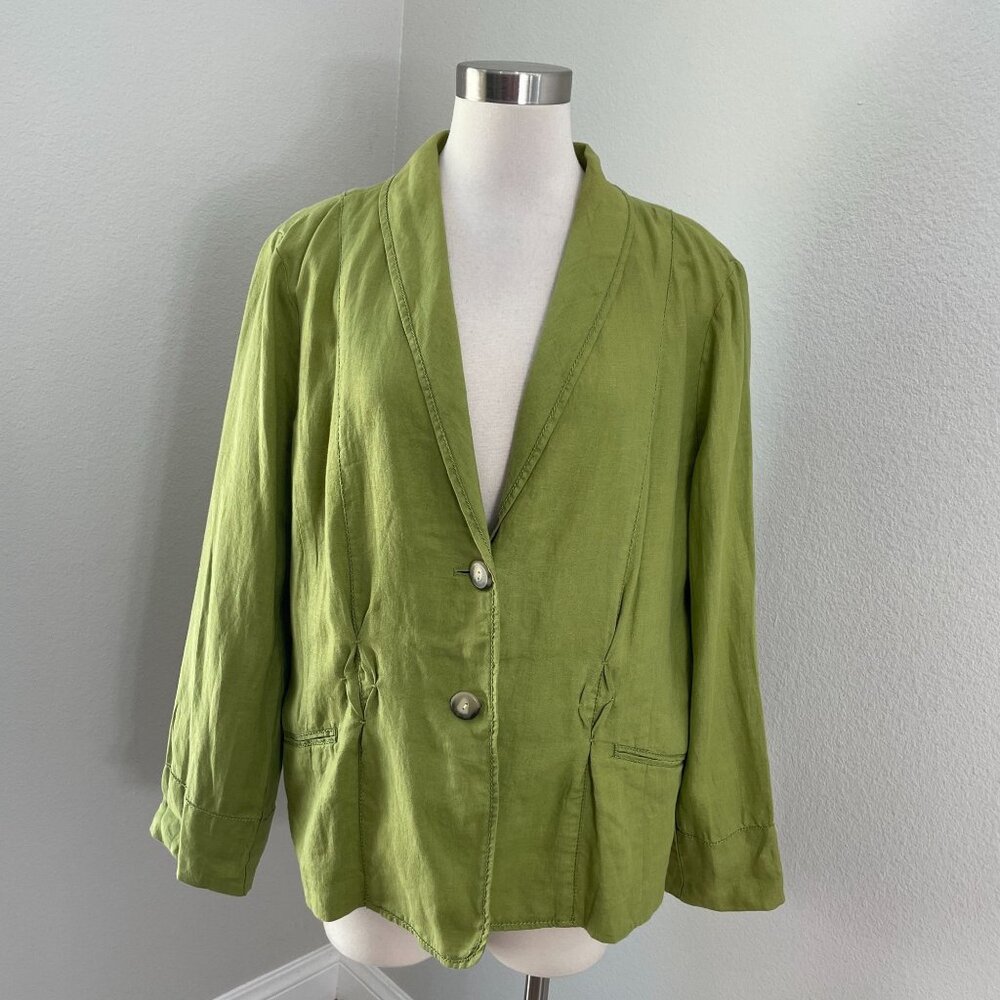 J‎ Jill Womens XL Green Blazer 100% Linen Two Button Jacket